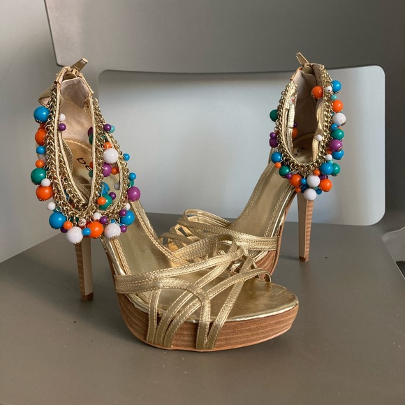 Gold BEBE Heels with Ankle Jewelry Detailing - Picture 2 of 4